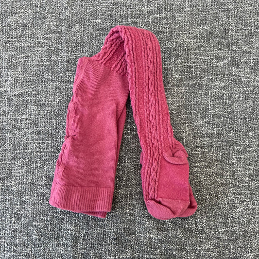 Girls 6-9 Month Dark Pink Ribbed Tights