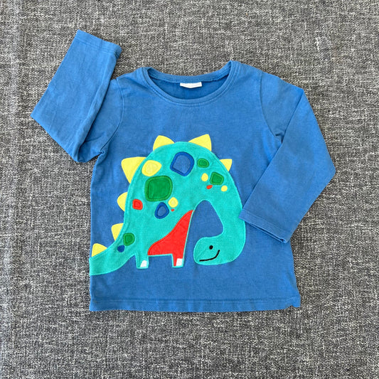 Boys 12-18 Month Blue Long Sleeved Top With Large Dinosaur Motif