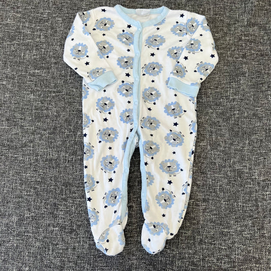 Boys 6-9 Month White Sleepsuit With Blue Lion Pattern