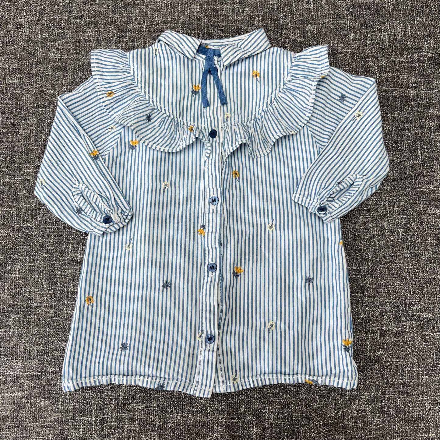 Girls 9-12 Month Blue & White Striped Long Sleeved Shirt