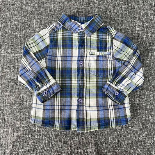 Boys 9-12 Month Blue & Green Checked Long Sleeved Shirt