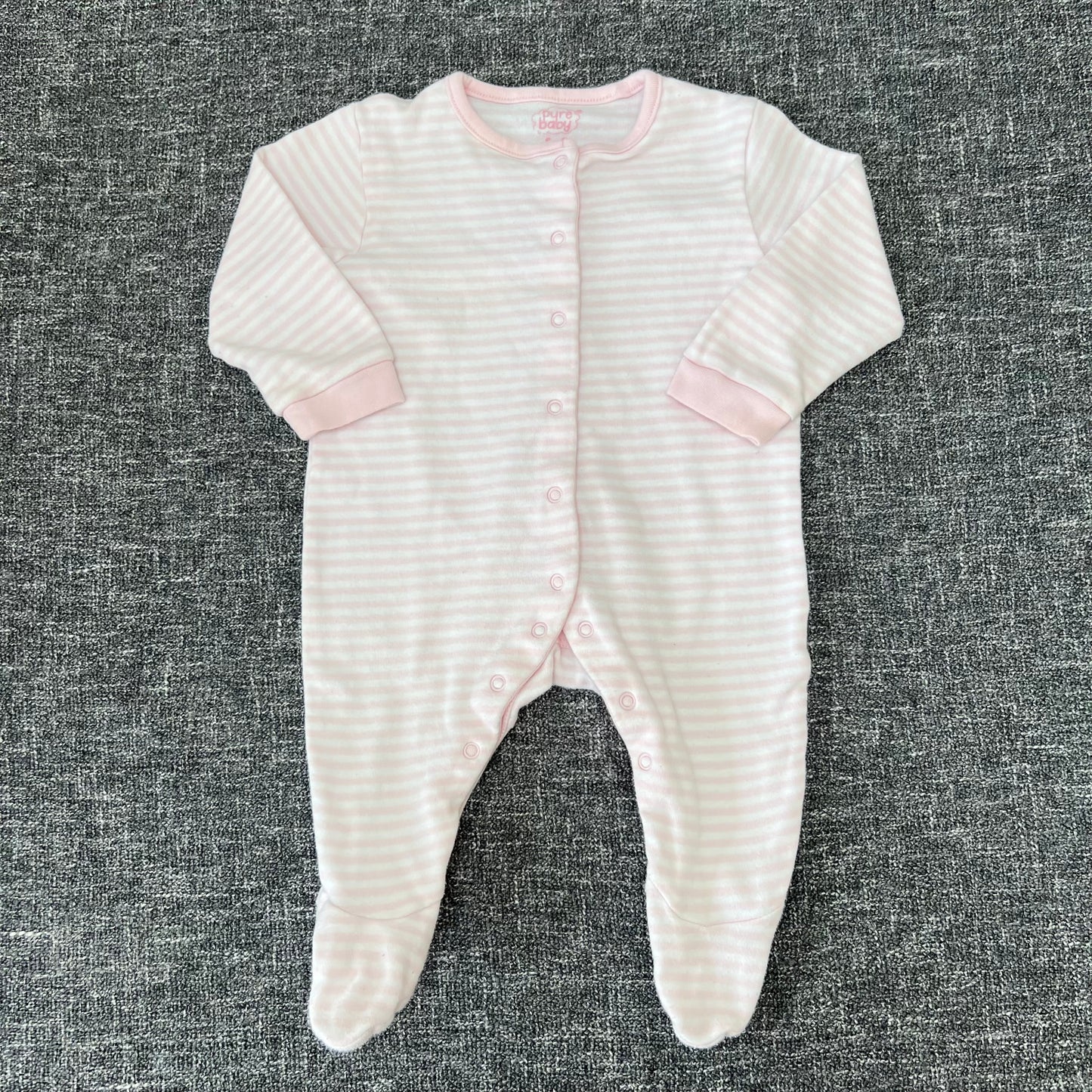 Girls 6-9 Month Pink & White Striped Sleepsuit