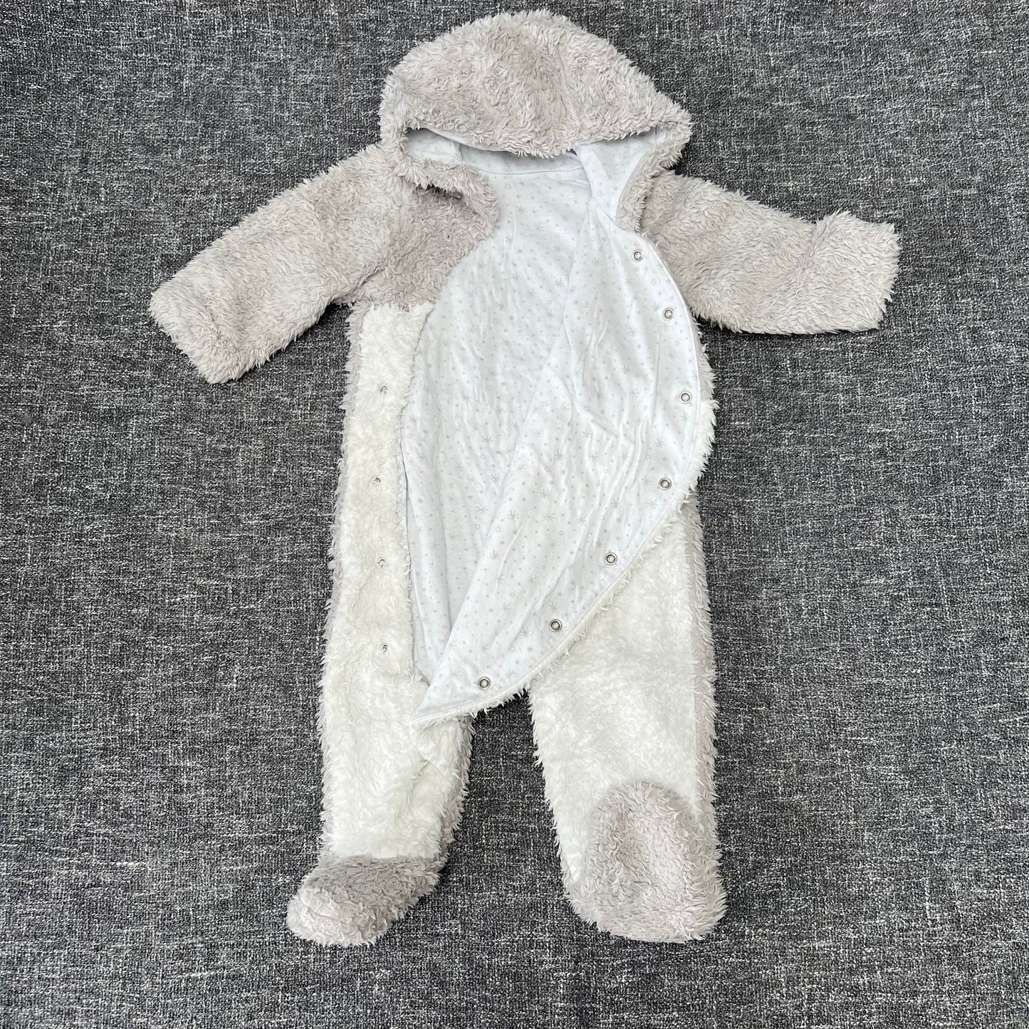 Boys 6-9 Month Grey & White Fluffy Penguin Snowsuit