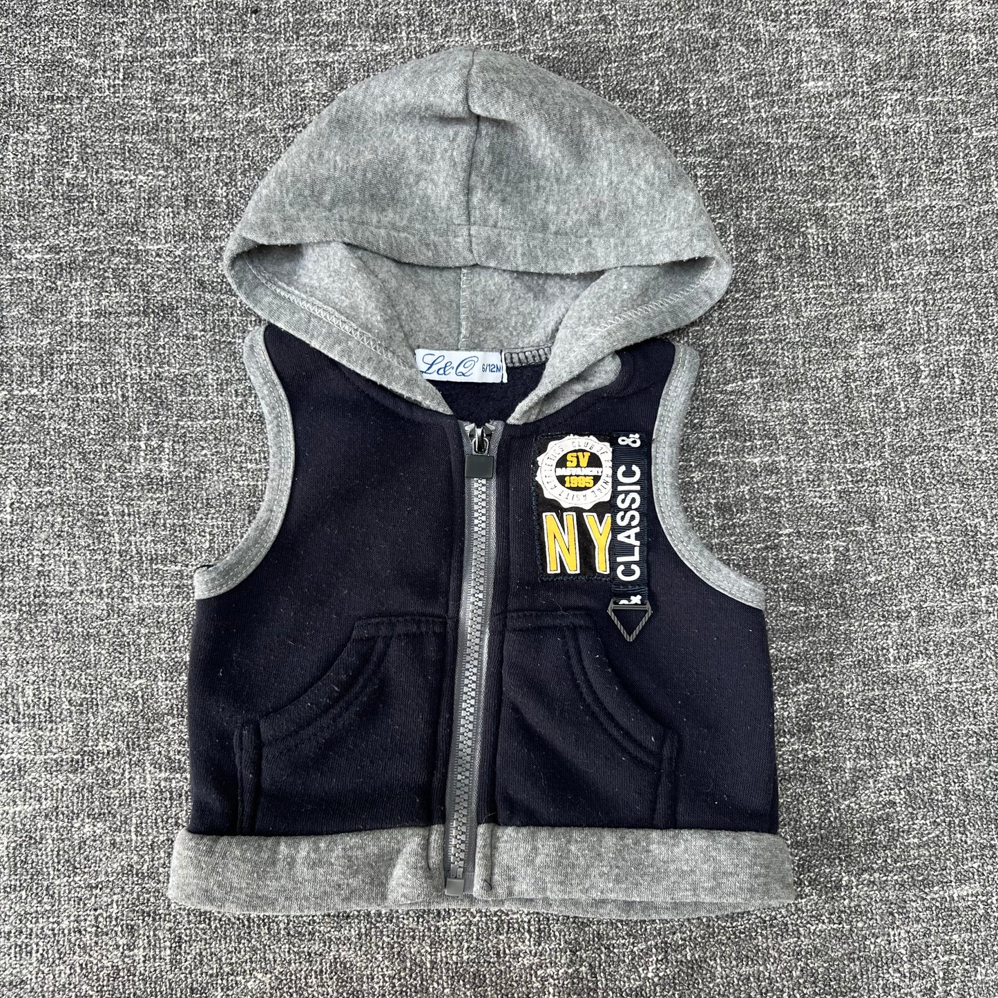 Boys 6-9 Month Blue & Grey Hooded Gilet