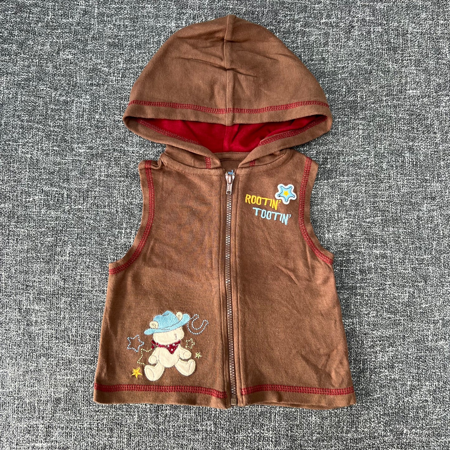 Boys 6-9 Month Brown Hooded "Rootin Tootin" Jersey Gilet