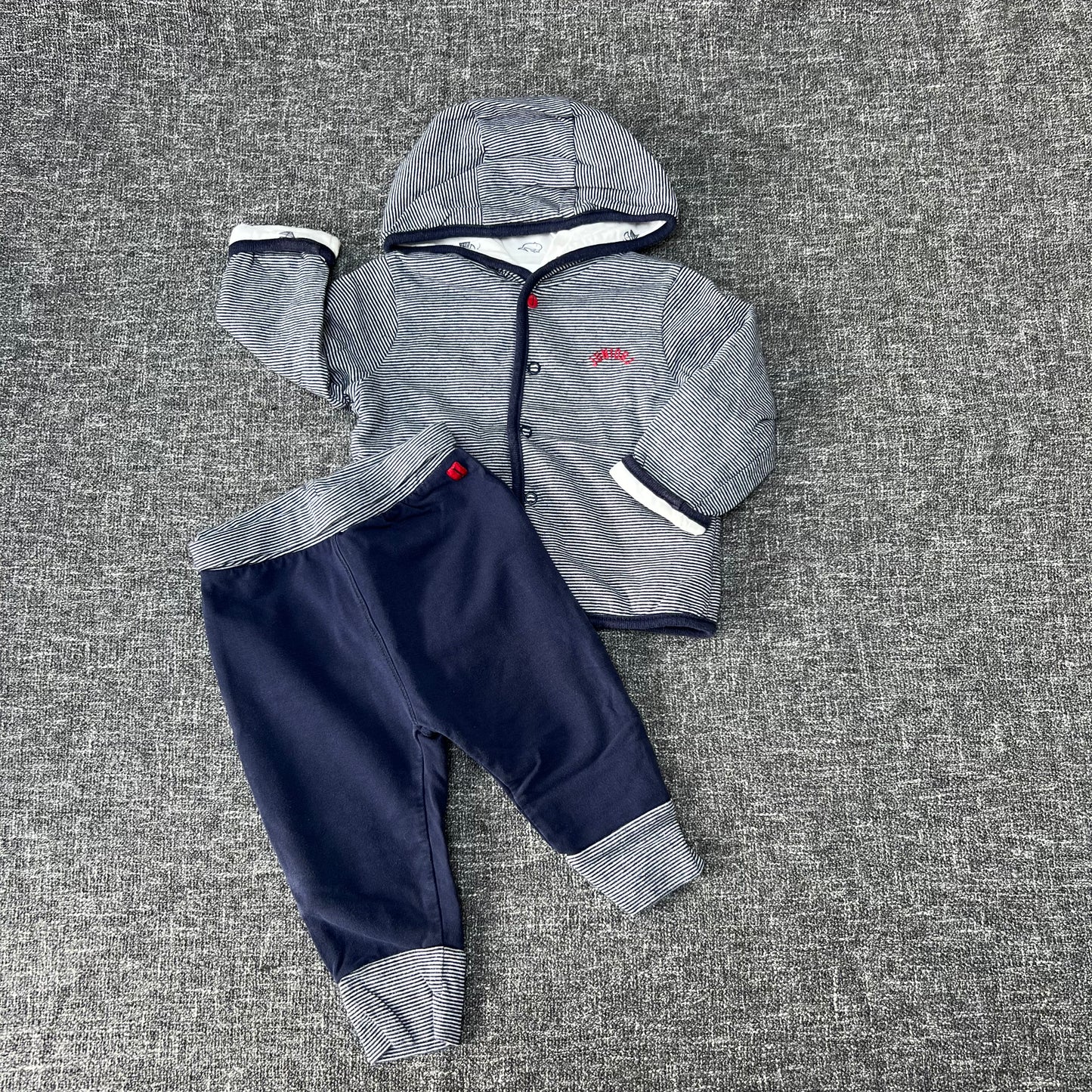 Boys 6-9 Month Blue & White Striped Joggers & Jacket Set / Outfit