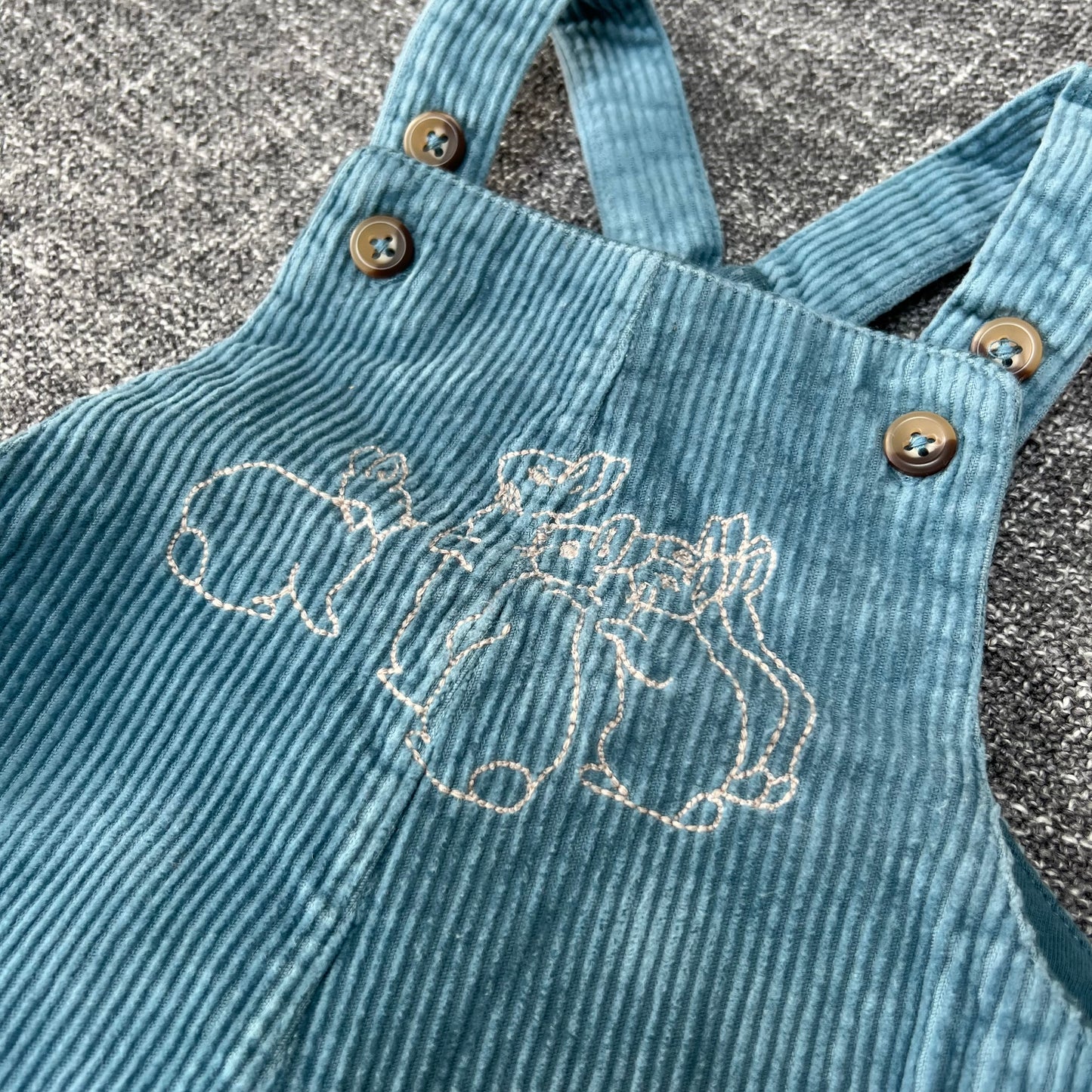 Boys 6-9 Month Blue  & White "Peter Rabbit"Cord Dungarees & Long Sleeved Bodysuit