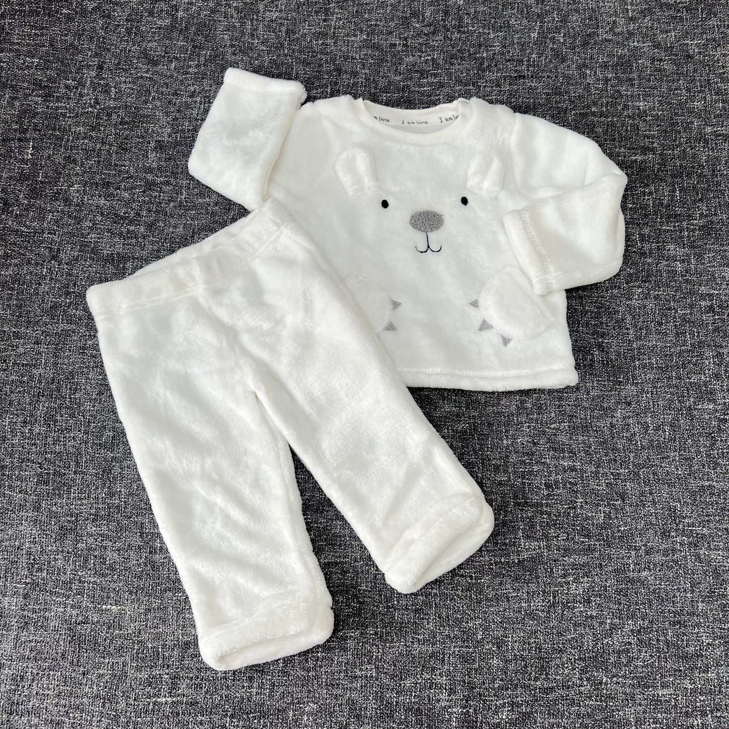 Boys 6-9 Month White Fleece Polar Bear Trousers & Jumper Outfit