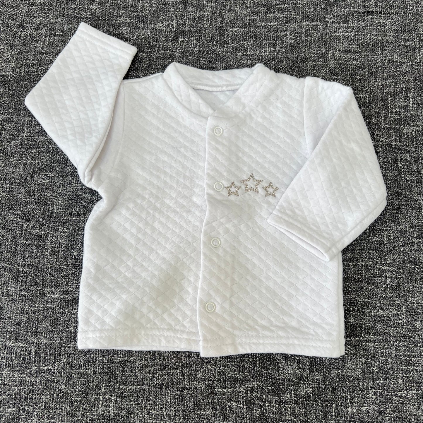 Boys 6-9 Month White Cardigan / Jacket With 3 Embroidered Silver Stars