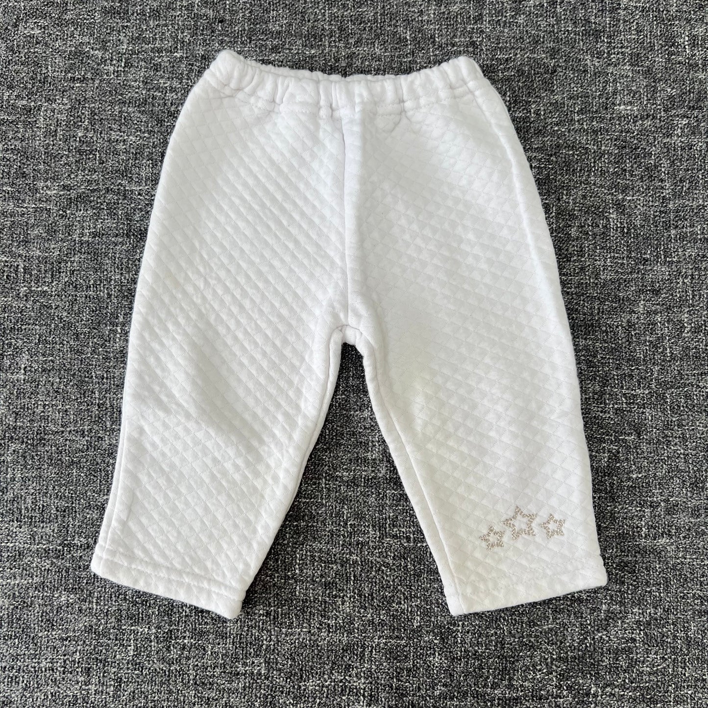 Boys 6-9 Month White Joggers / TrousersWith 3 Embroidered Silver Stars