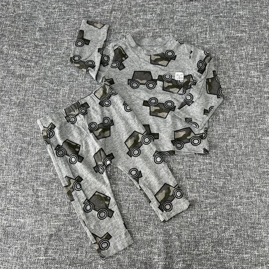 Girls 6-9 Month Grey Car Print Top & Joggers Outfit