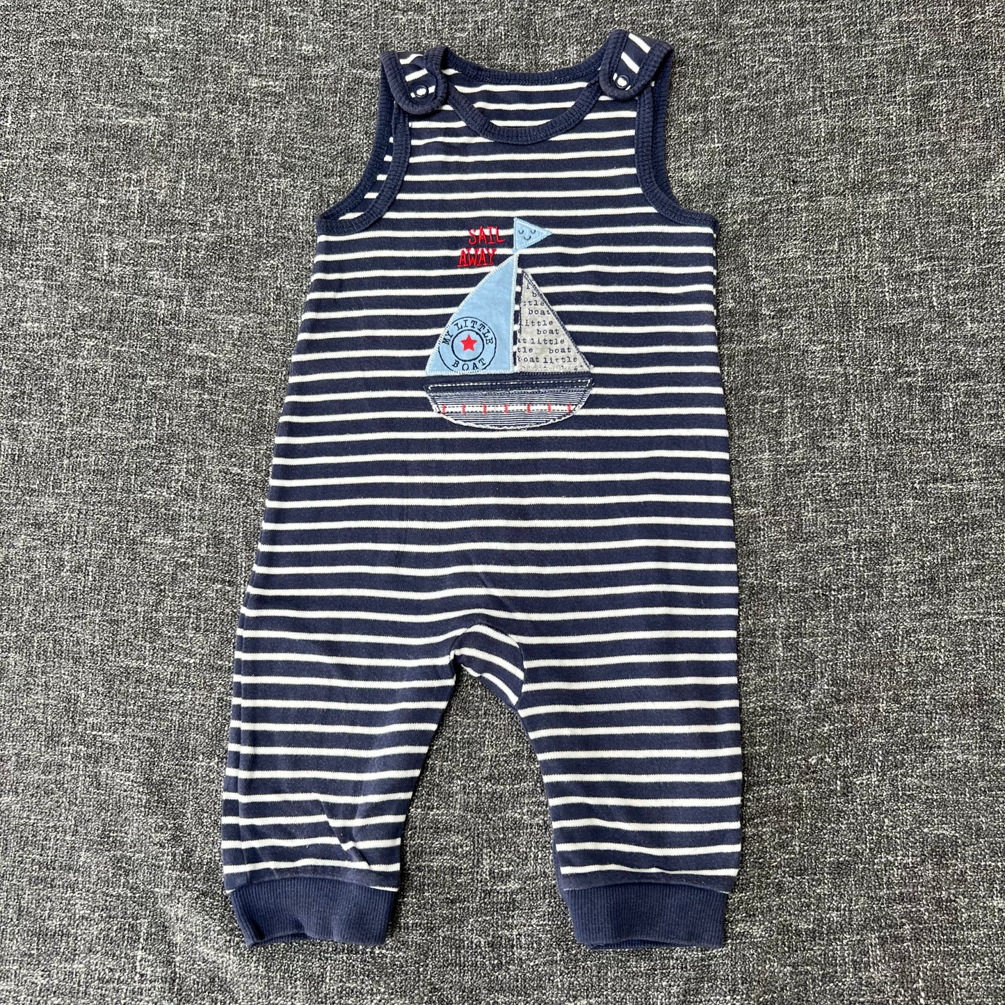 Boys 6-9 Month Blue & White Striped "Sail Away" Jersey Dungarees