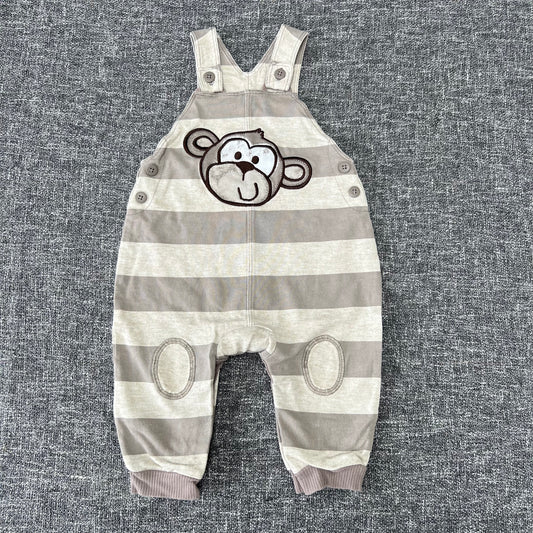 Boys 6-9 Month Beige Striped Jersey Monkey Dungarees