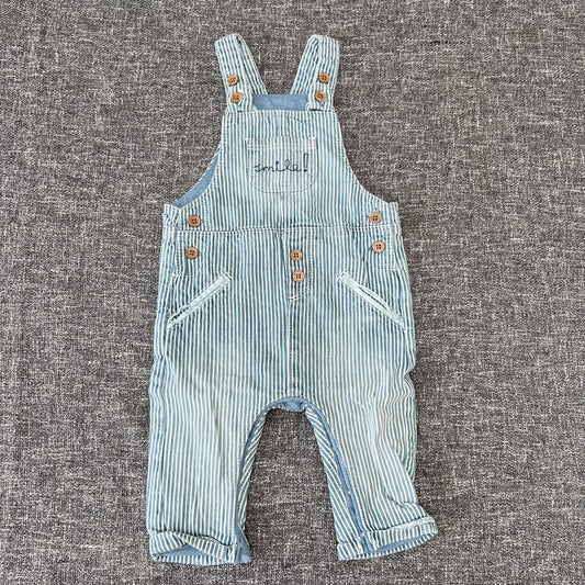 Boys 6-9 Month Blue & White Striped Fully Lined "Smile" Dungarees