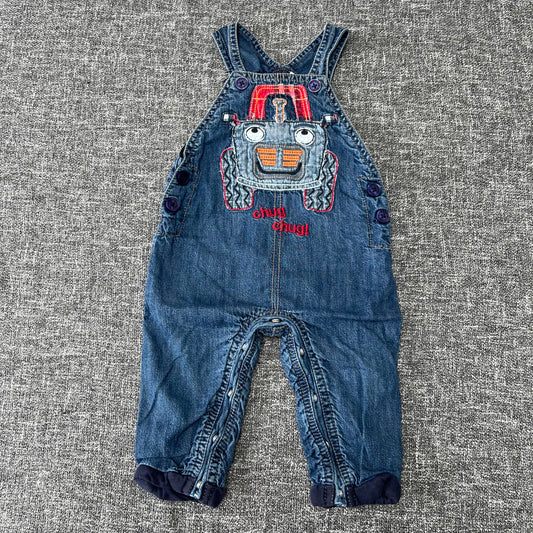 Boys 6-9 Month Blue Fully Lined "Chug Chug" Tractor Dungaress