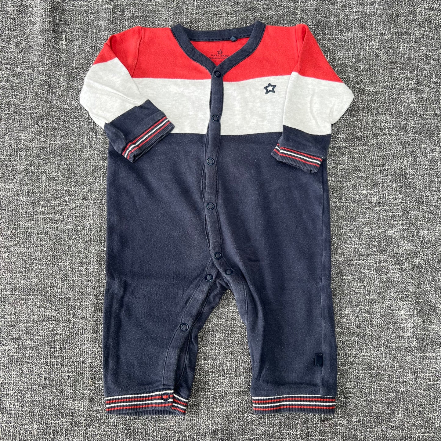 Boys 6-9 Month Red, Grey & Blue Jersey Romper