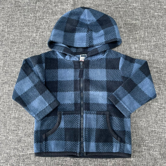 Boys 6-9 Month Blue Checked Fleece Zip Up Hoodie