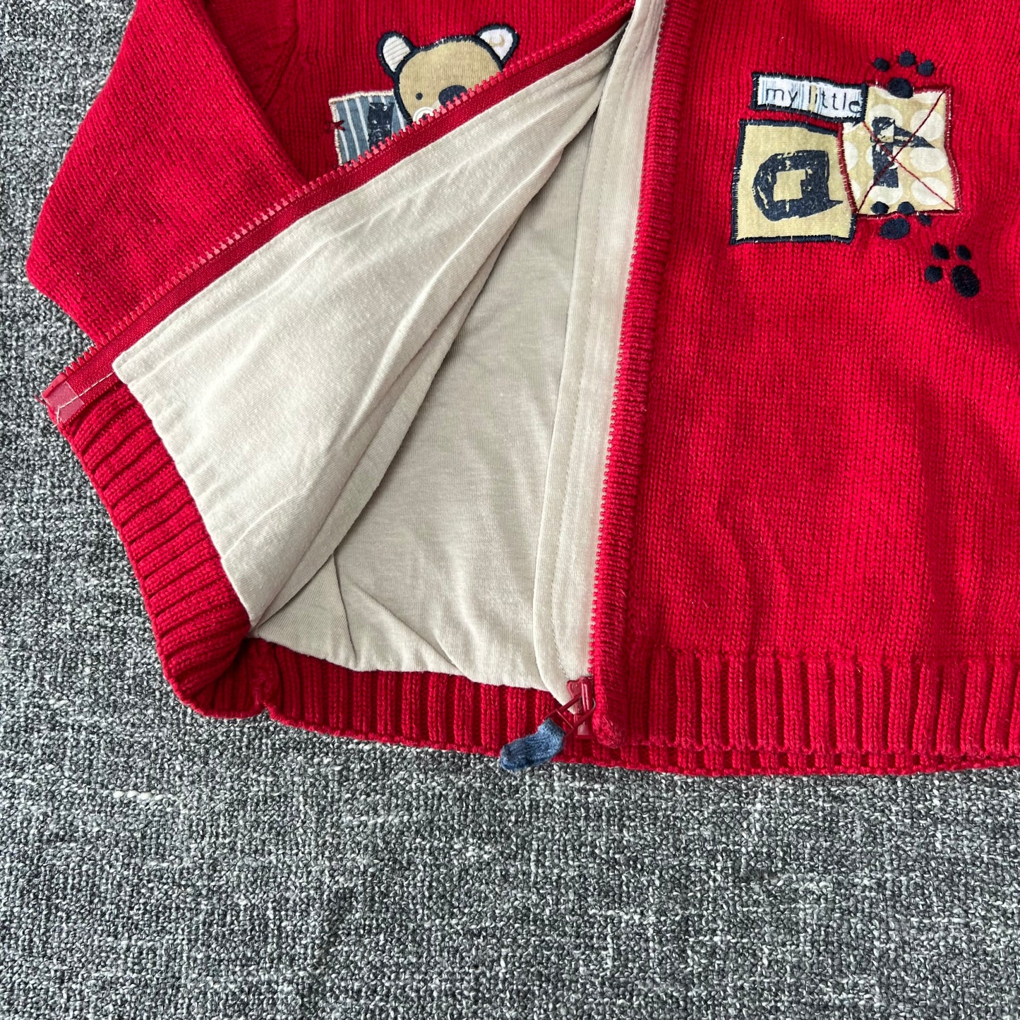 Boys 6-9 Month Red " My Little Bear" Knitted Zip Up Hoodie