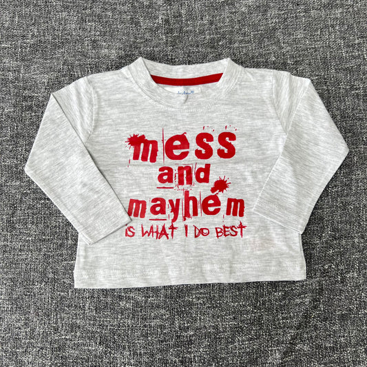 Boys 6-9 Month Grey "Mess And Mayhem Is What I Do Best" Long Sleeved Top