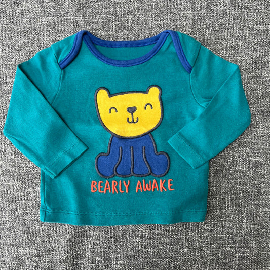 Boys 6-9 Month Green "Bearly Awake" Long Sleeved Top