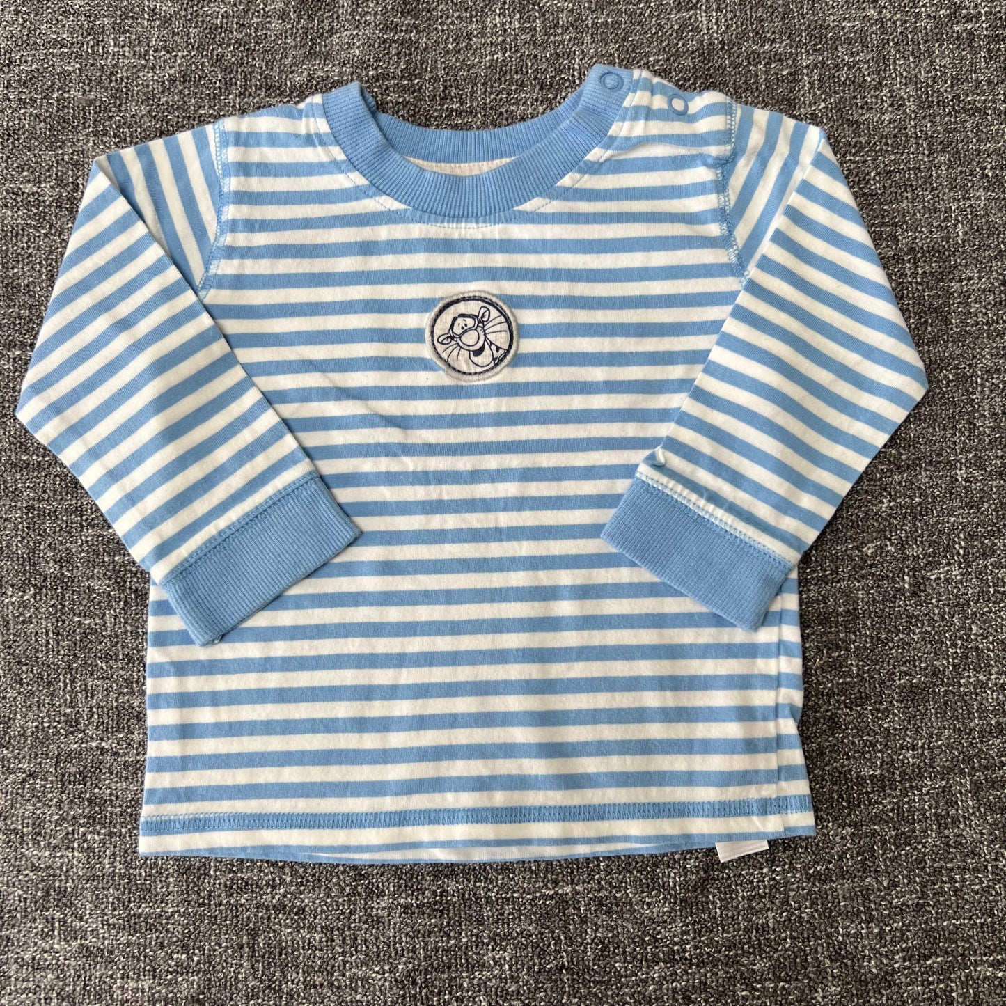 Boys 6-9 Month Blue & White Striped Long Sleeved Top With Disney Tigger Motif