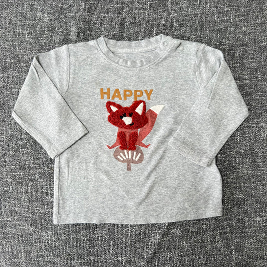 Boys 6-9 Month Grey "Happy" Long Sleeved Top With Large Fox Motif