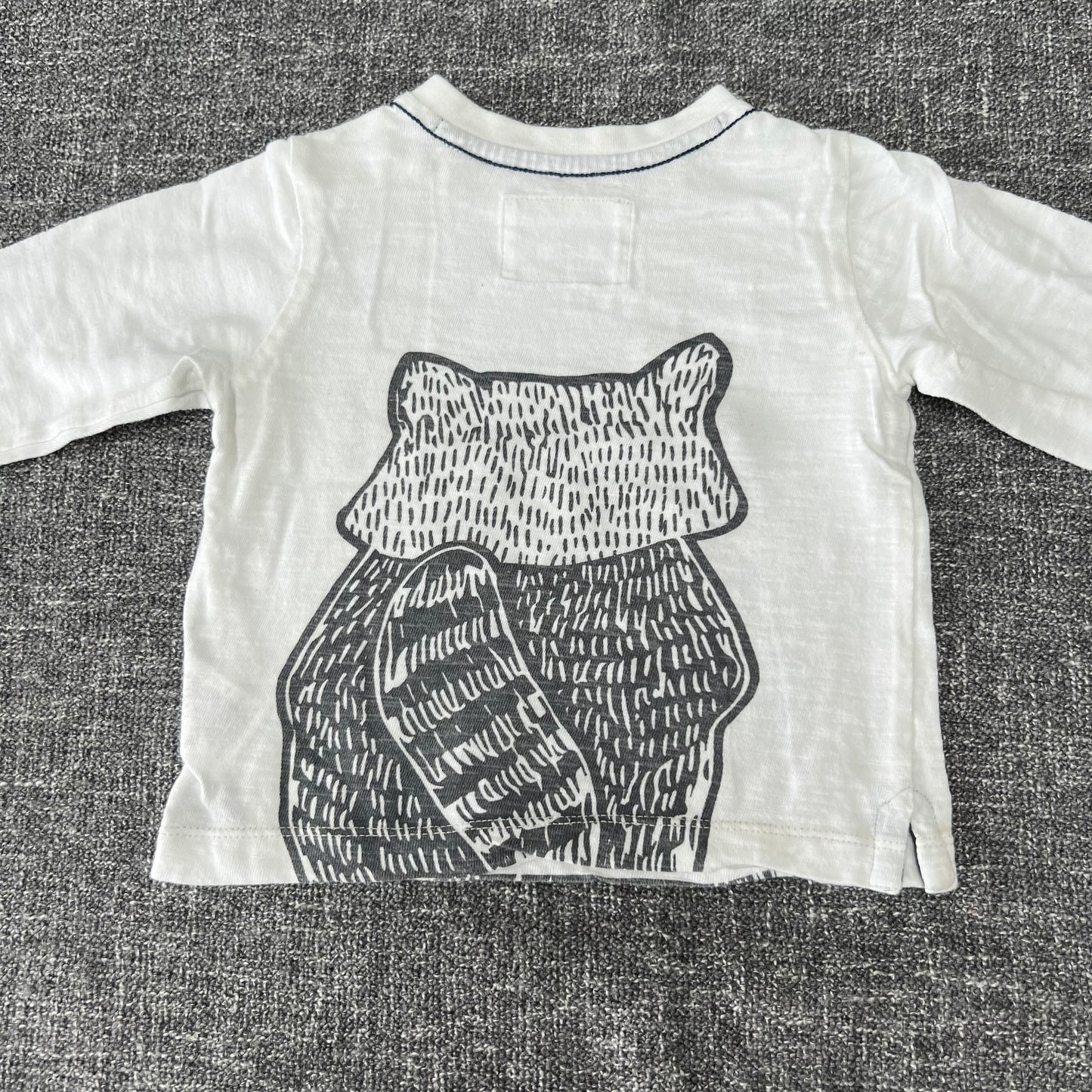 Boys 6-9 Month White & Grey Long Sleeved Top With Large Raccoon Motif