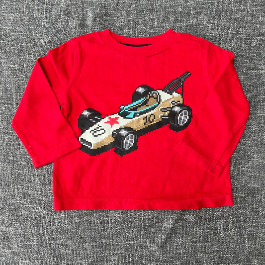 Boys 6-9 Month Red Long Sleeved Top With Large Racing Car Motif