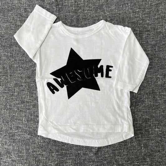 Boys 6-9 Month White "Awesome"  Long Sleeved Top