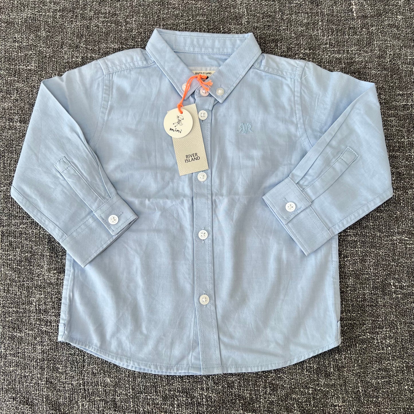 Boys 6-9 Month Plain Pale Blue Long Sleeved Shirt NEW