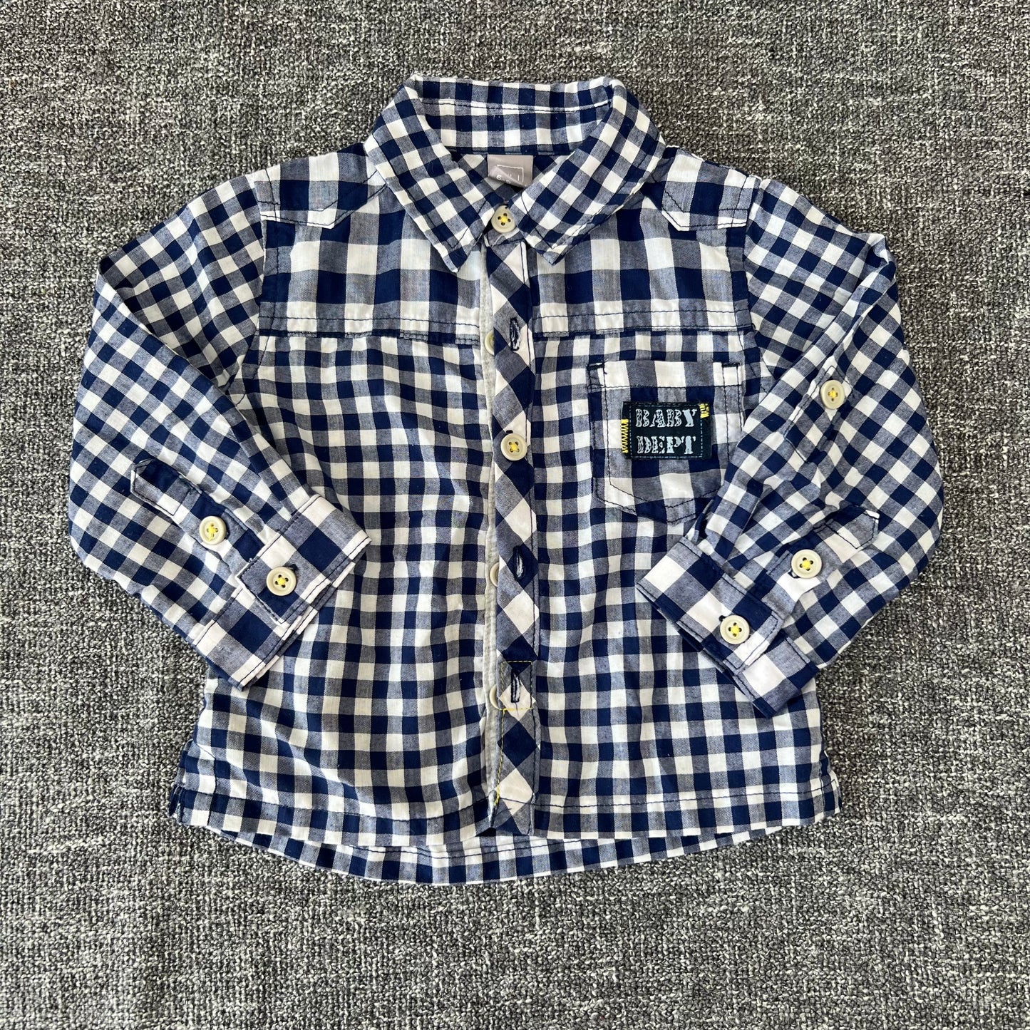 Boys 6-9 Month Blue & White Checked Long Sleeved Shirt