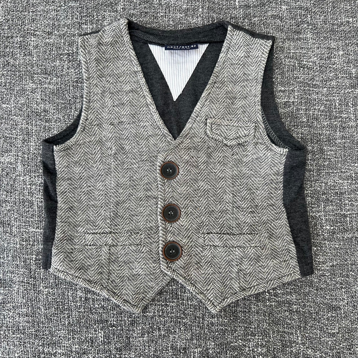 Boys 6-9 Month Grey Herringbone Patterned Waistcoat