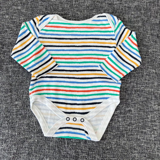 Boys 6-9 Month White & Multicolour Striped Long Sleeved Bodysuit