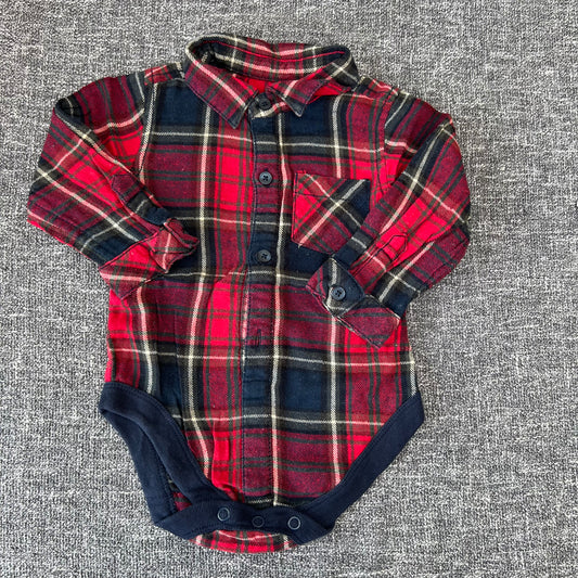 Boys 6-9 Month Red Tartan Checked Long Sleeved Bodysuit Shirt