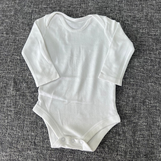 Boys 6-9 Month Plain White Long Sleeved Bodysuit