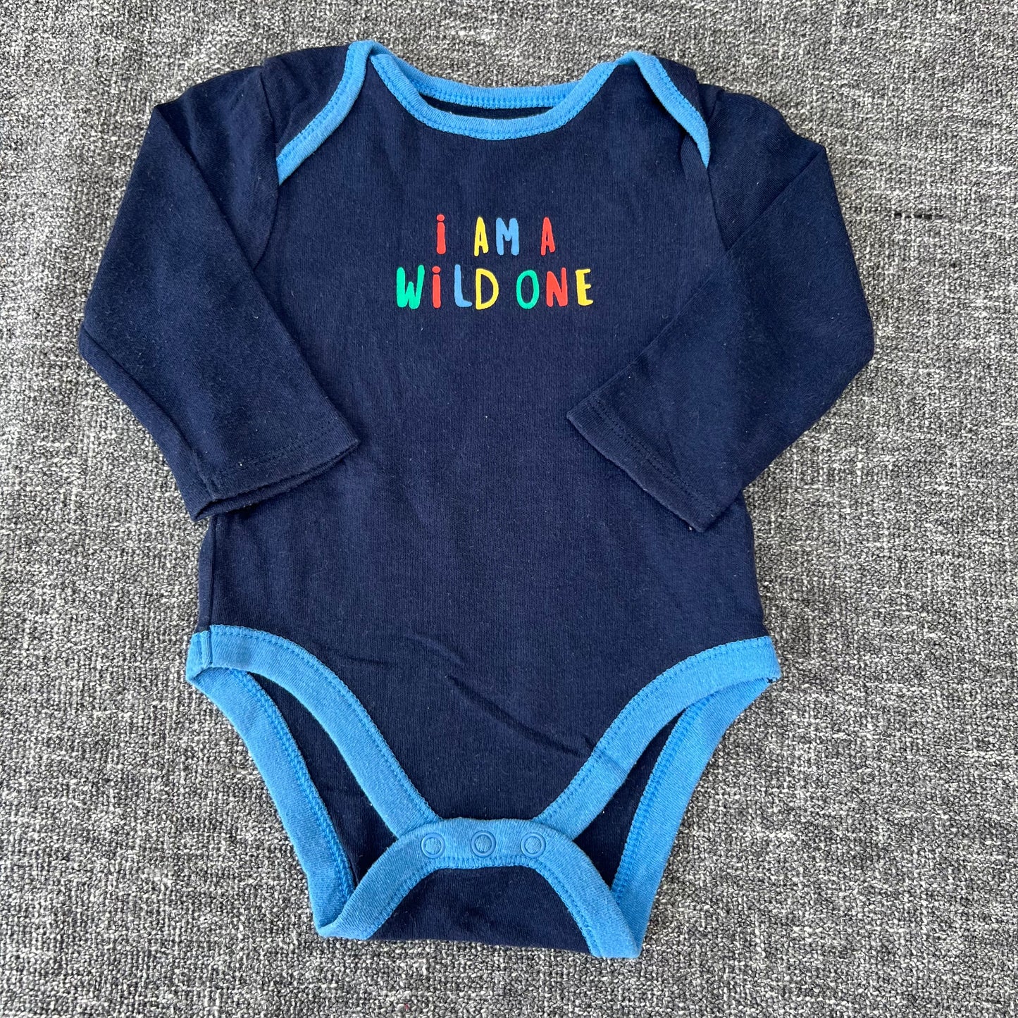 Boys 6-9 Month Navy Blue "I'm A Wild One" Long Sleeved Bodysuit