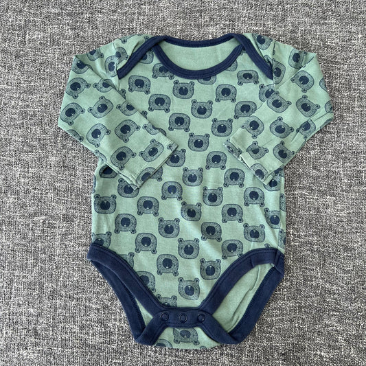 Boys 6-9 Month Green Long Sleeved Bodysuit With Blue Bear Print