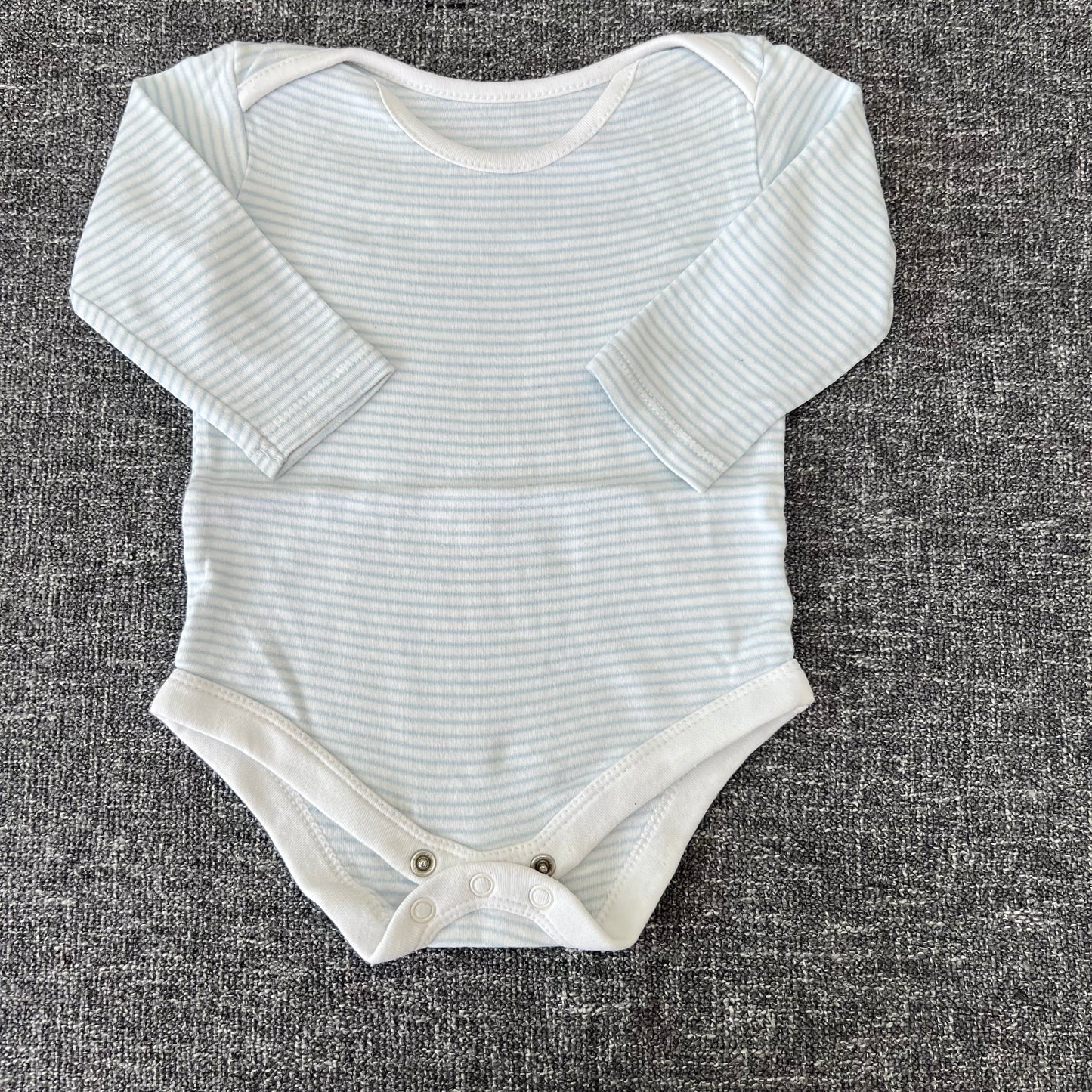 Boys 6-9 Month Blue & White Striped Long Sleeved Bodysuit