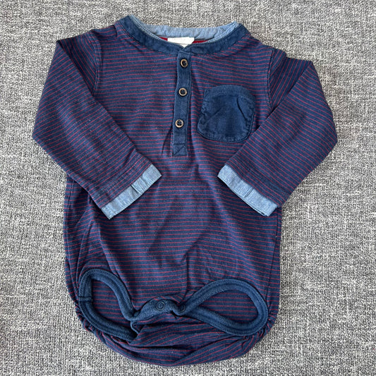 Boys 6-9 Month Blue & Red Striped Long Sleeved Bodysuit