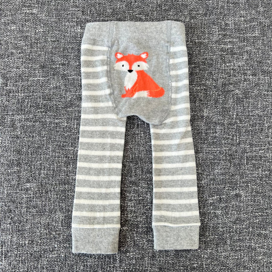 Boys / Girls 6-9 Month Grey & White Striped Leggings With Fox On The Bottom.