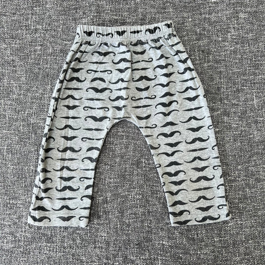 Boys 6-9 Month Grey Leggings With Black Moustache Print