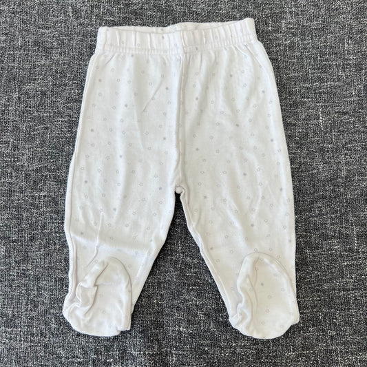 Boys 6-9 Month White Leggings With Integrated Feet & Grey Star Print