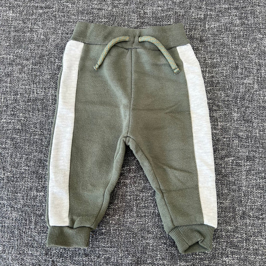 Boys 6-9 Month Khaki Green Joggers With Grey Stripe