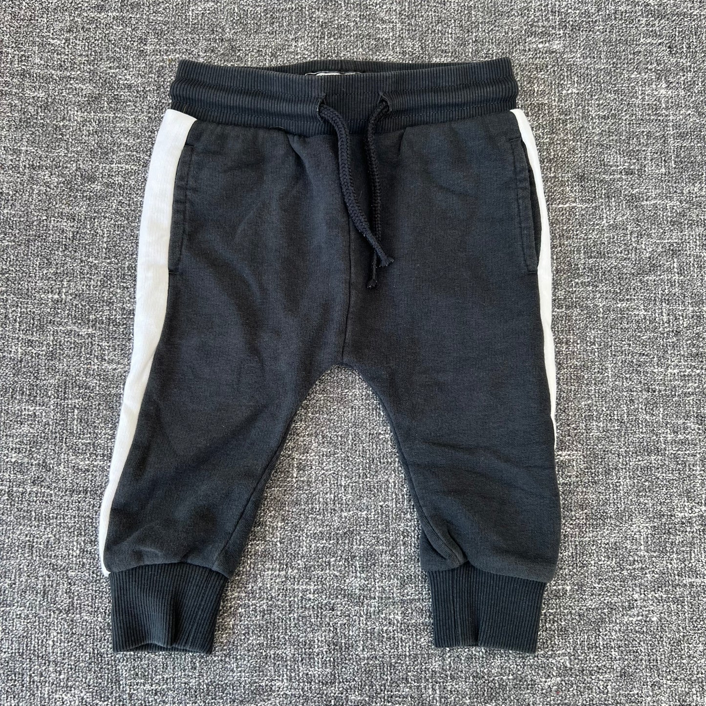 Boys 6-9 Month Black Joggers With White Stripe