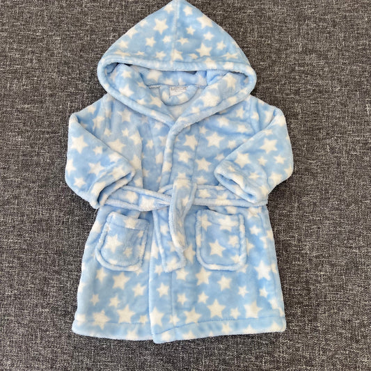 Boys 6-9 Month Blue Fleece Dressing Gown With White Star Print