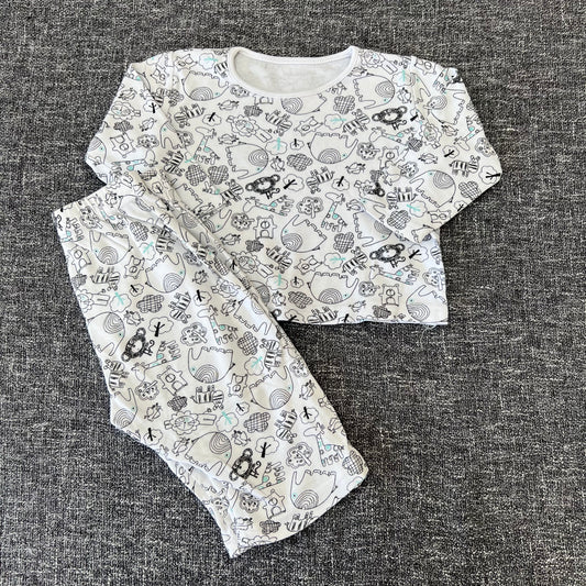 Boys 6-9 Month White Animal Print Pjs