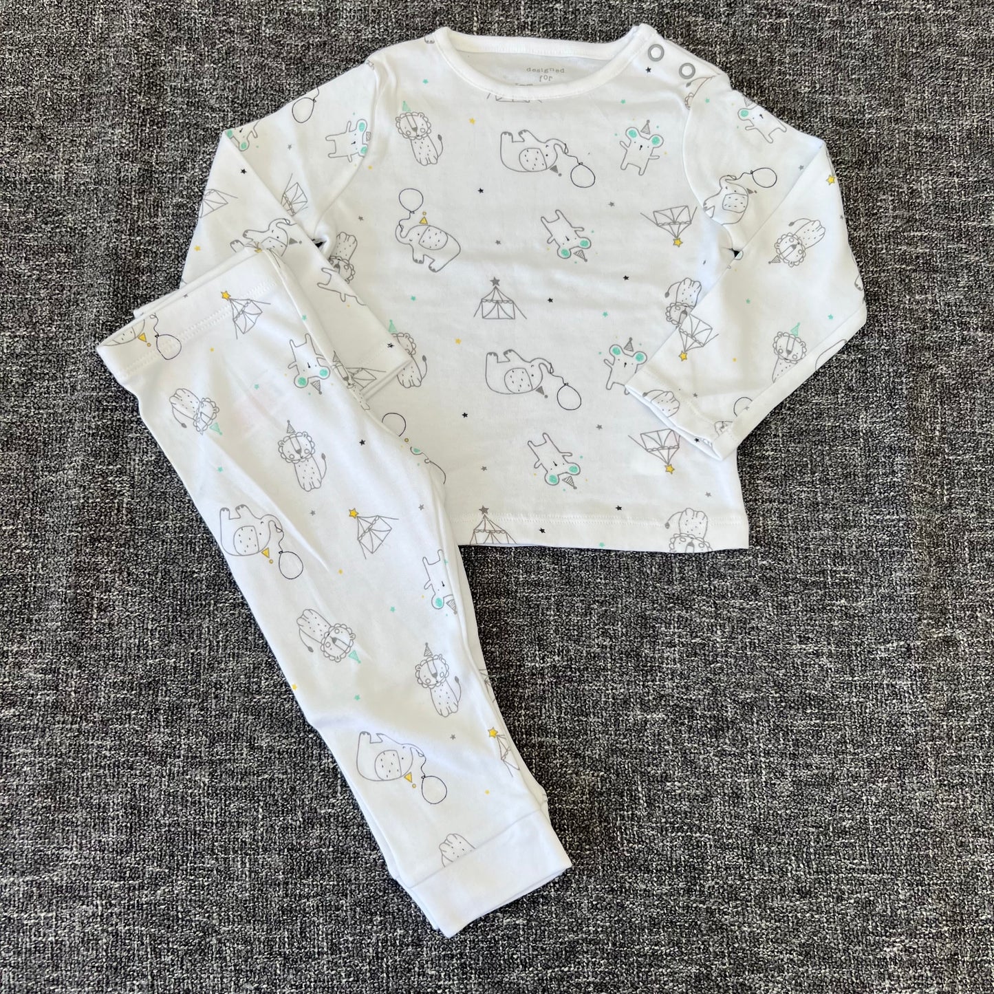 Boys 6-9 Month White Animal Party Print Pjs