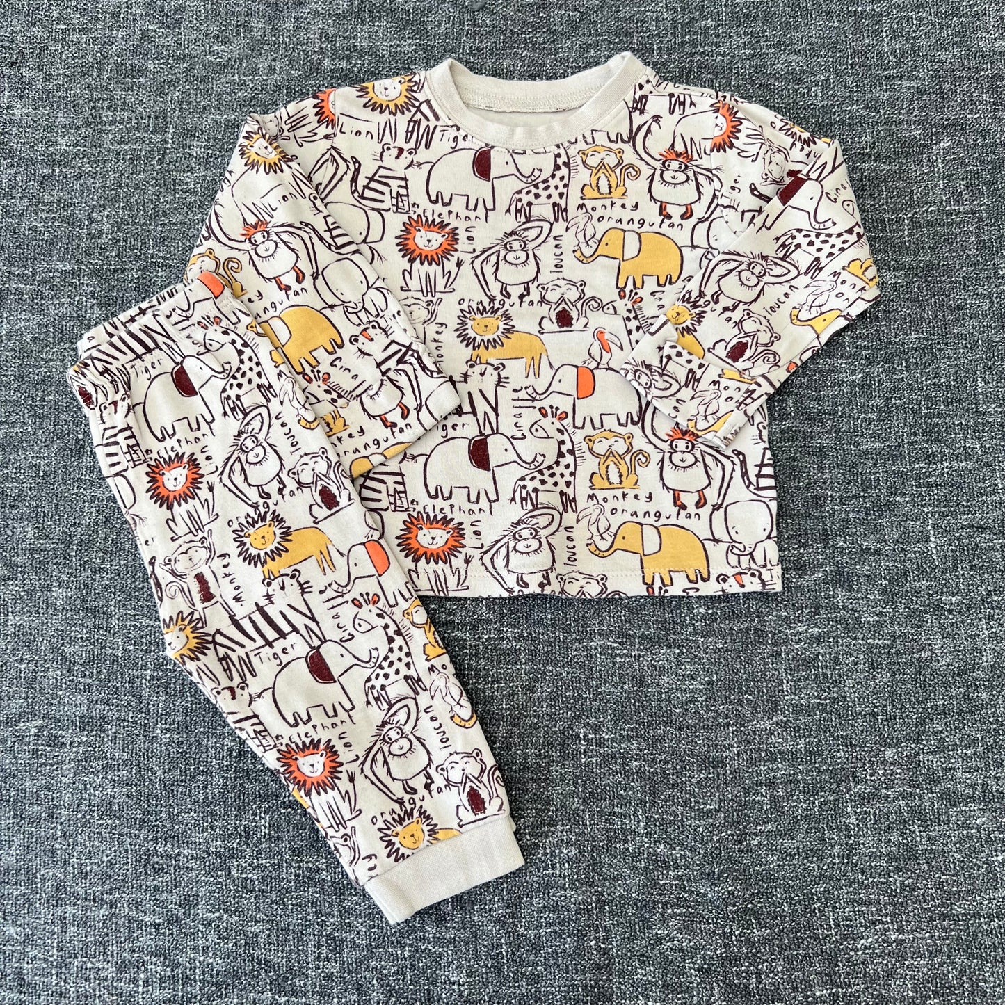 Boys 6-9 Month Beige Animal Print Pjs