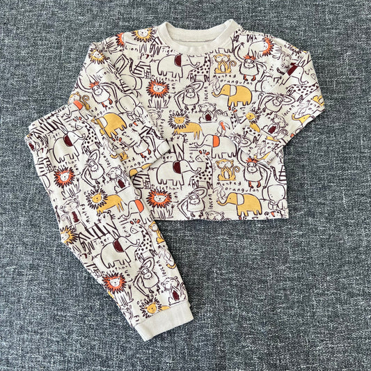 Boys 6-9 Month Beige Animal Print Pjs