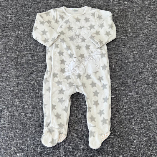 Boys 6-9 Month White With Grey Star Print "Wishing Upon A Star"  Disney Winne The Pooh Fleece Sleepsuit